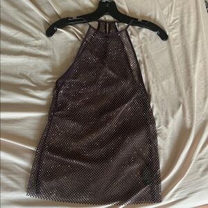 Beaded Purple Mesh Halter Top